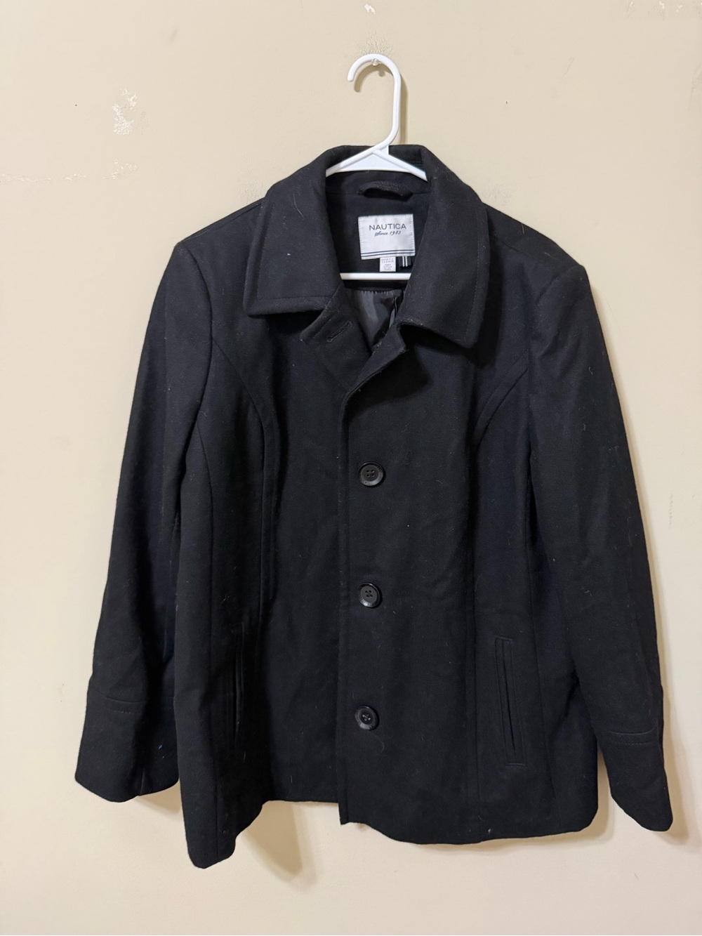 Nautica xl Black Wool-Blend Short Pea Coat quality heavy weight winter wear euc